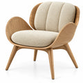 Poltrona, scocca a petali e cuscini a fasce, marrone/beige