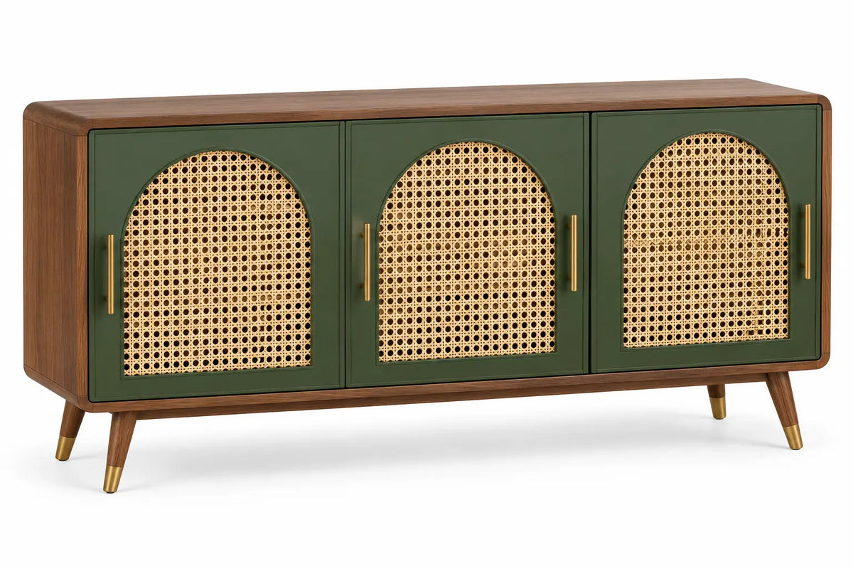 Credenza, tre ante intrecciate ad arco, verde/marrone