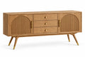 Credenza, ante a listelli ad arco e tre cassetti, marrone