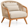 Poltrona, schienale a listelli curvi e cuscini, marrone/beige