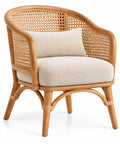 Sedia, schienale intrecciato e seduta imbottita, marrone/beige