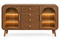 Credenza, ante vetrate ad arco e quattro cassetti, marrone